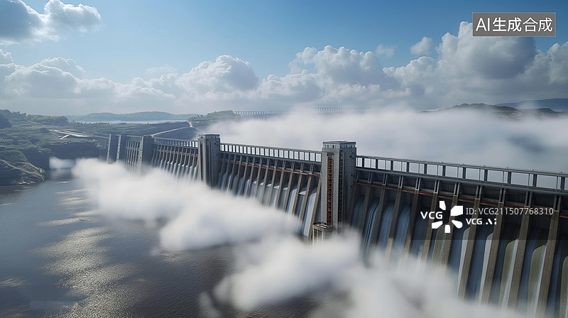 【AI数字艺术】航拍宏伟的水利工程图片素材