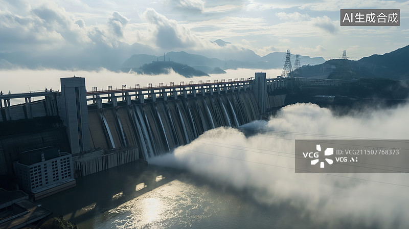【AI数字艺术】航拍宏伟的水利工程图片素材