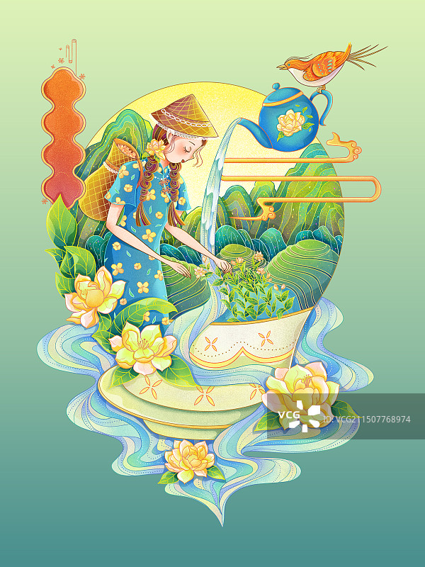 中国风茶叶包装插画图片素材