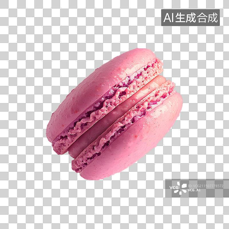 【AI数字艺术】悬浮在空中的粉色马卡龙酥性夹心饼干网红零食图片素材