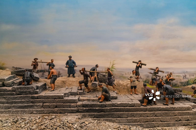 上海奉贤博物馆，明清时期修筑海塘场景复原图片素材