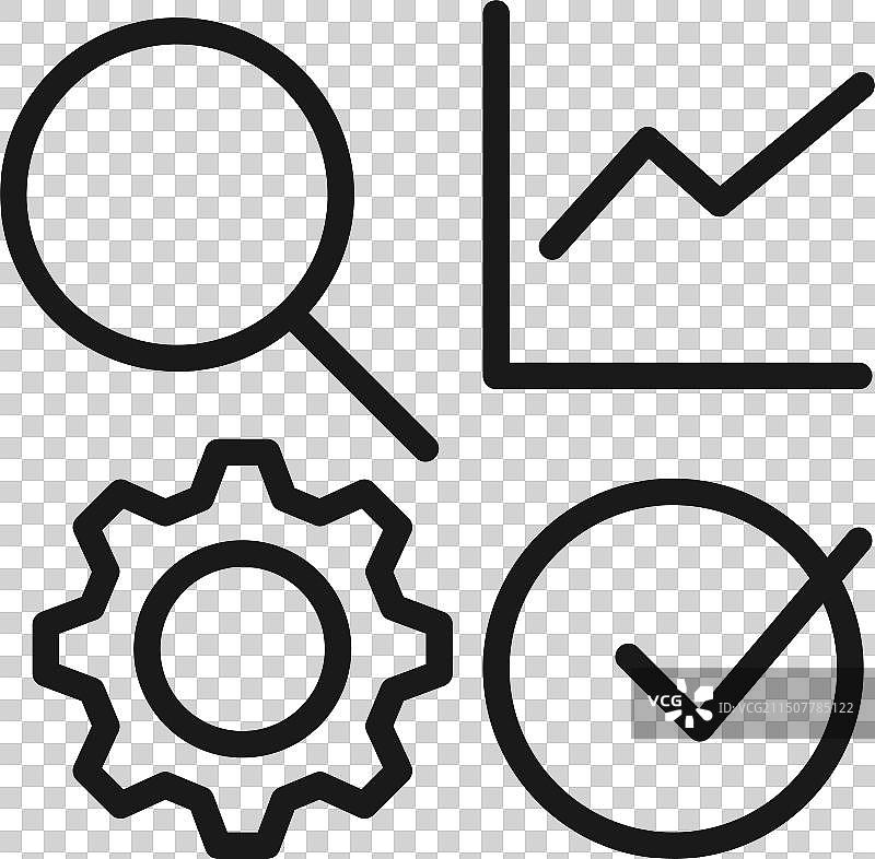 带放大镜的质量控制流程图标图片素材