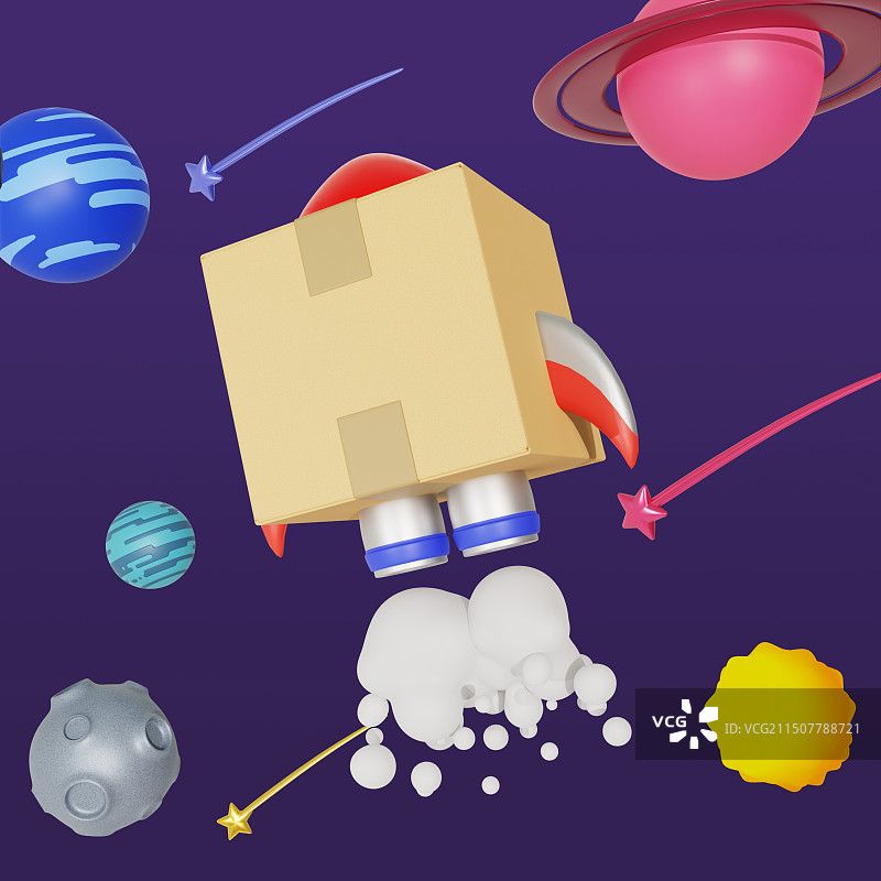 飞向太空的快递箱图片素材