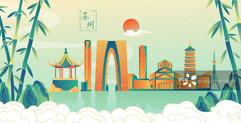 中国风城市苏州竹林复古打卡旅游地标图片素材