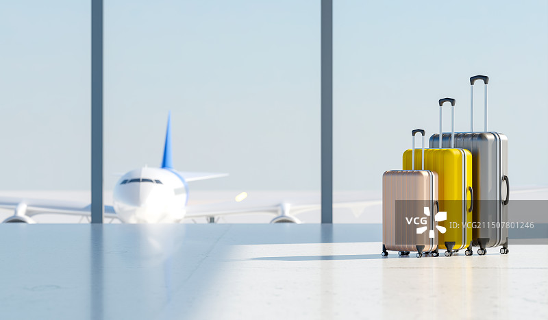 行李箱客机元素的旅行概念图片素材