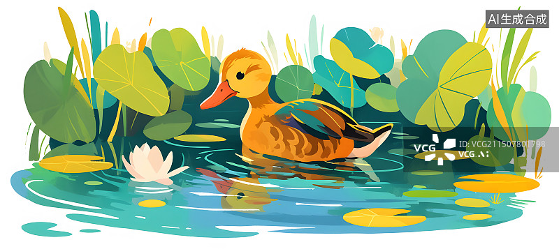 【AI数字艺术】游在水面上的小鸭子图片素材
