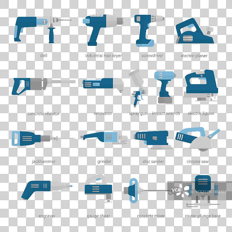 彩色扁平电动工具图标图片素材