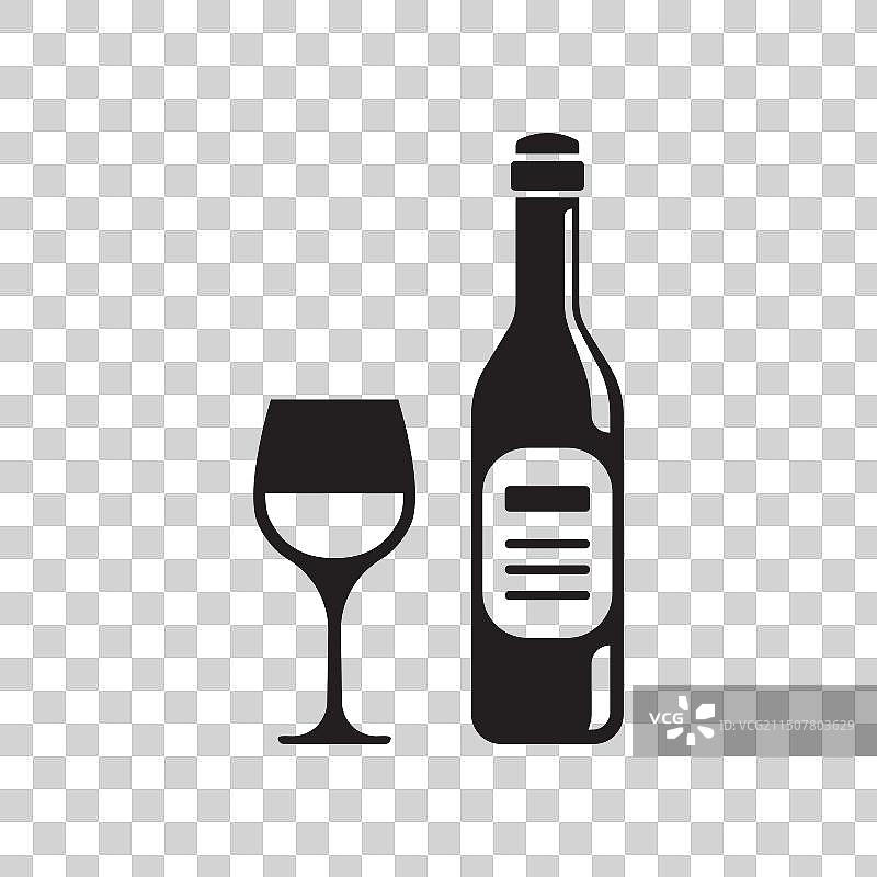 扁平风格的葡萄酒瓶和酒杯图标图片素材