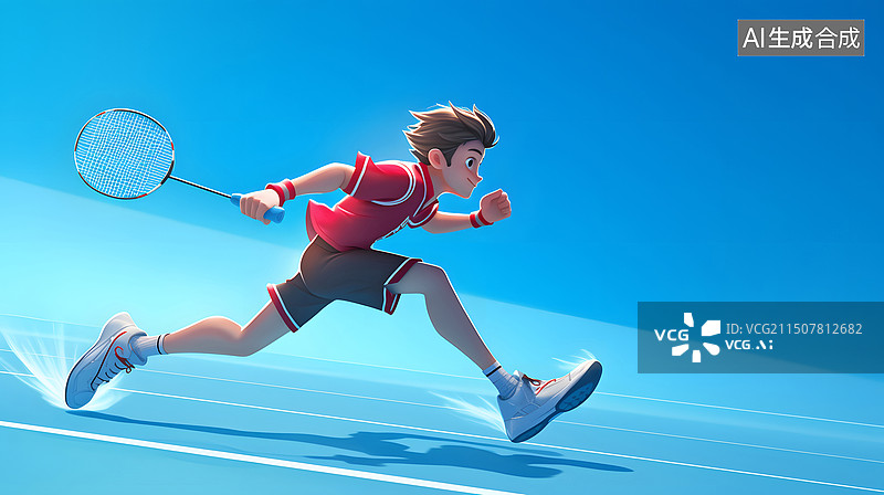 【AI数字艺术】打羽毛球体育运动3D卡通插图图片素材