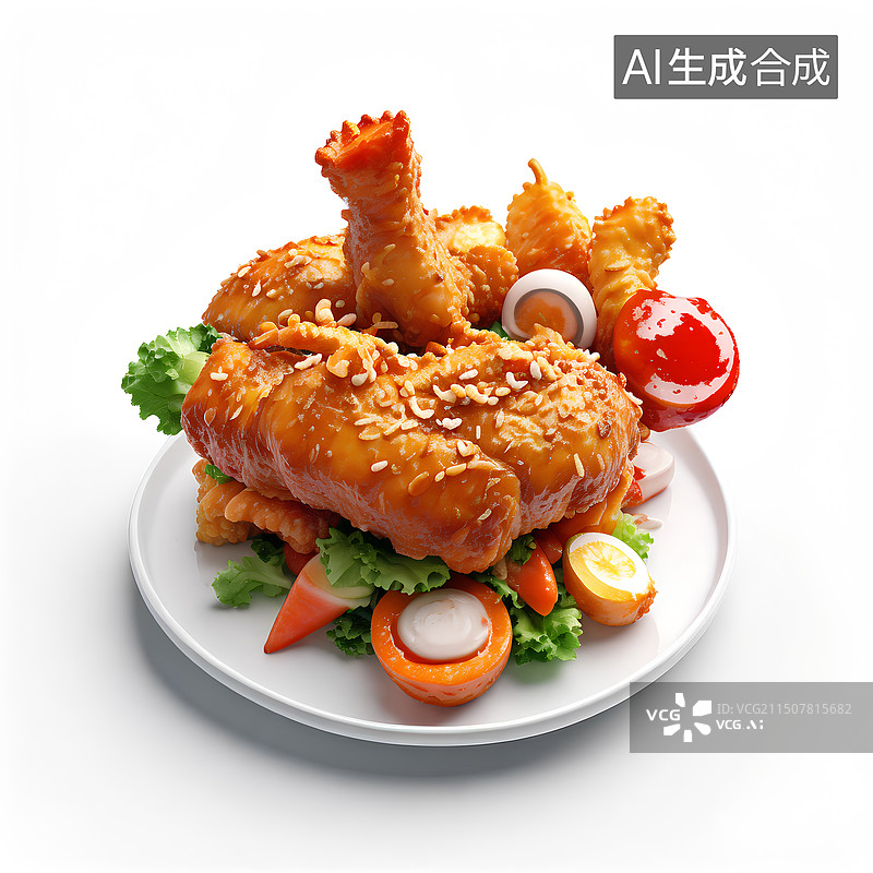 【AI数字艺术】盘子里的食物特写镜头图片素材