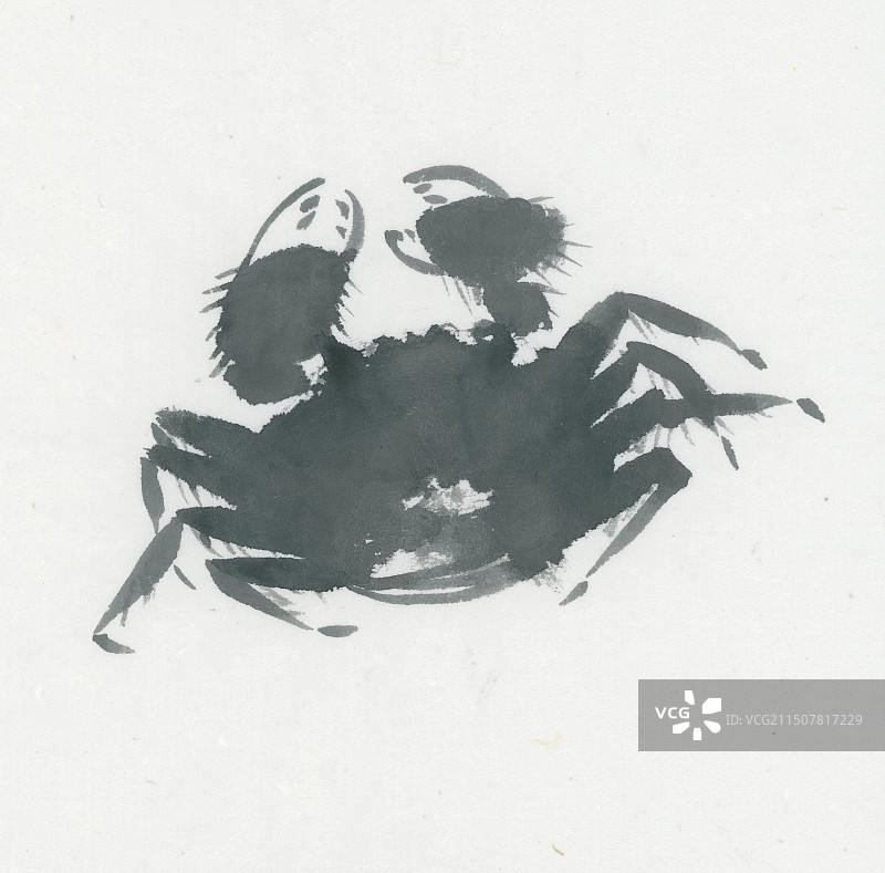 螃蟹水墨写意传统文化插画草图图片素材