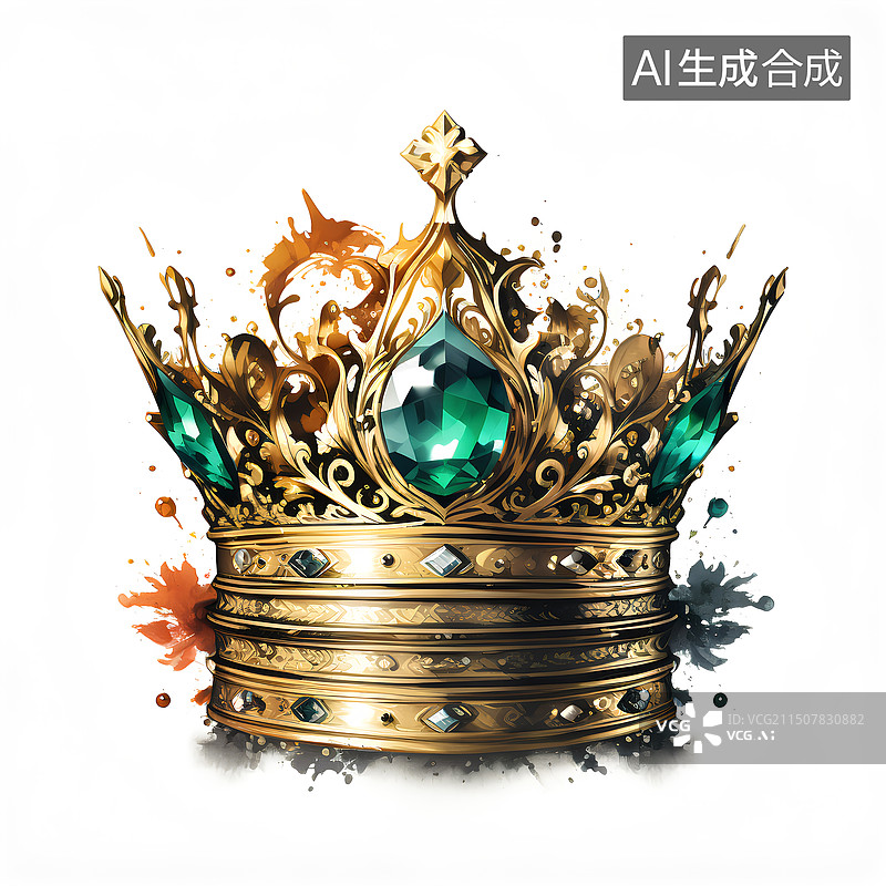【AI数字艺术】白色背景下的皇冠插画图片素材