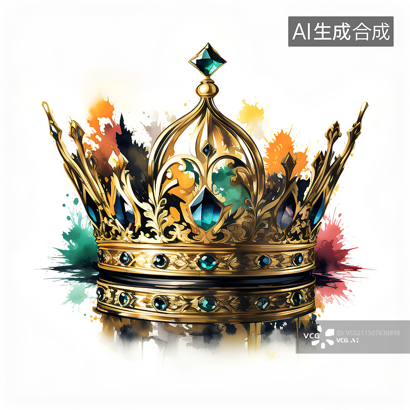 【AI数字艺术】白色背景下的皇冠插画图片素材