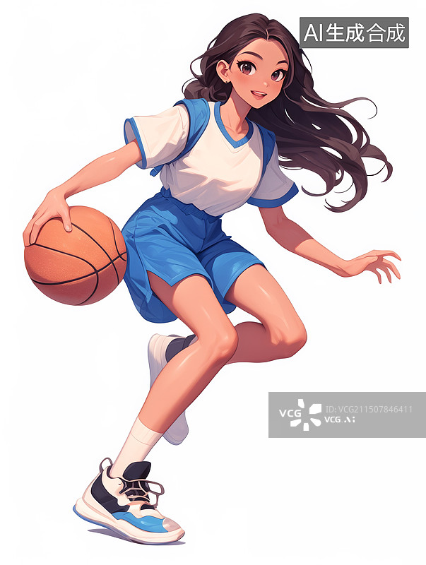 【AI数字艺术】插画风格篮球远动员女图片素材