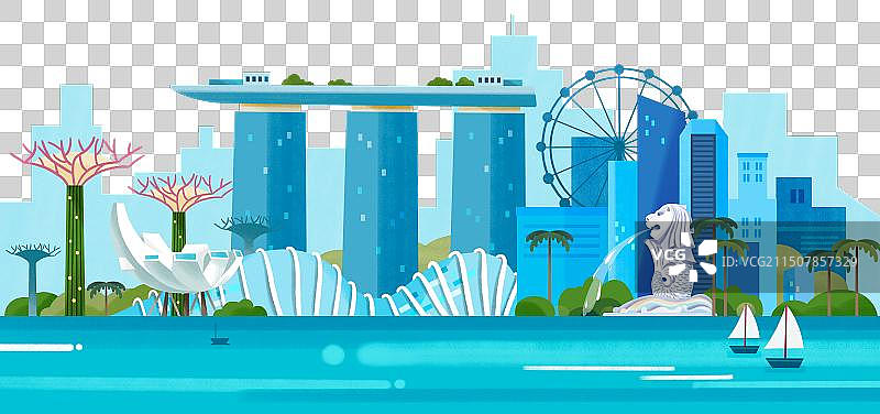 横版全景免抠元素新加坡城市旅游景点图片素材