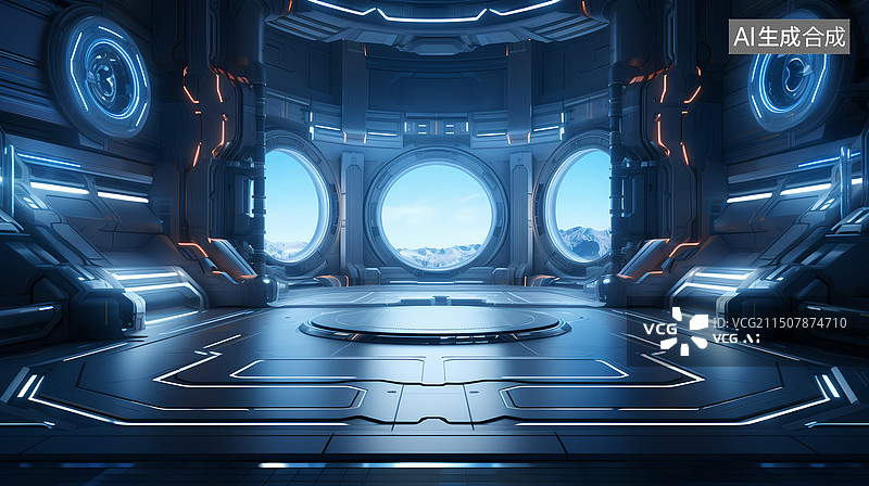 【AI数字艺术】未来机械感创意科幻空间背景图片素材