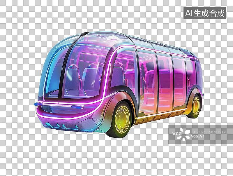 【AI数字艺术】炫彩赛博朋克风格公交车巴士汽车车辆无人驾驶智慧交通图片素材
