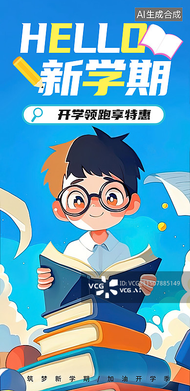 【AI数字艺术】卡通新学期插画海报图片素材