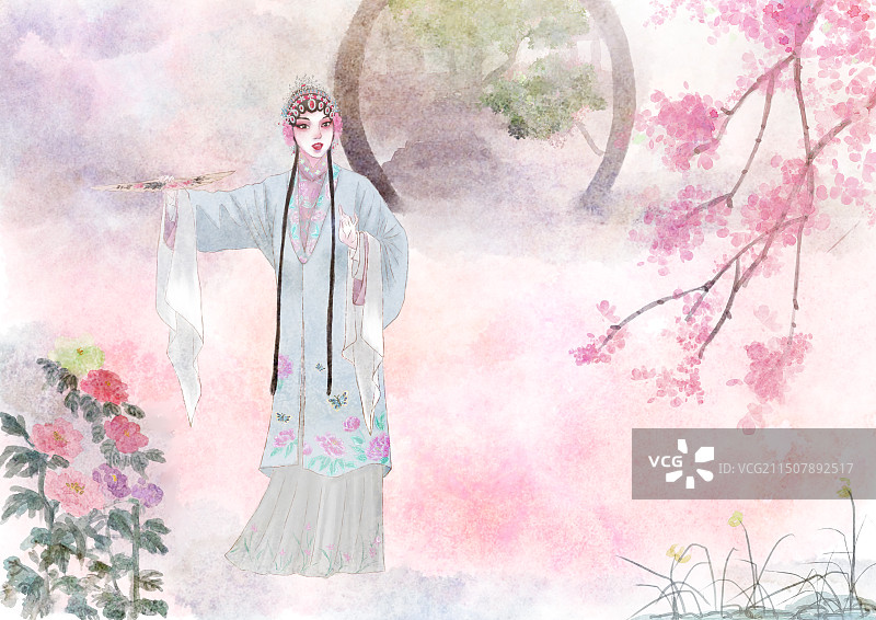 水彩手绘风戏曲人物插画图片素材