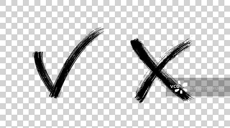 画笔绘制的“是”和“否”复选标记（黑色背景）图片素材