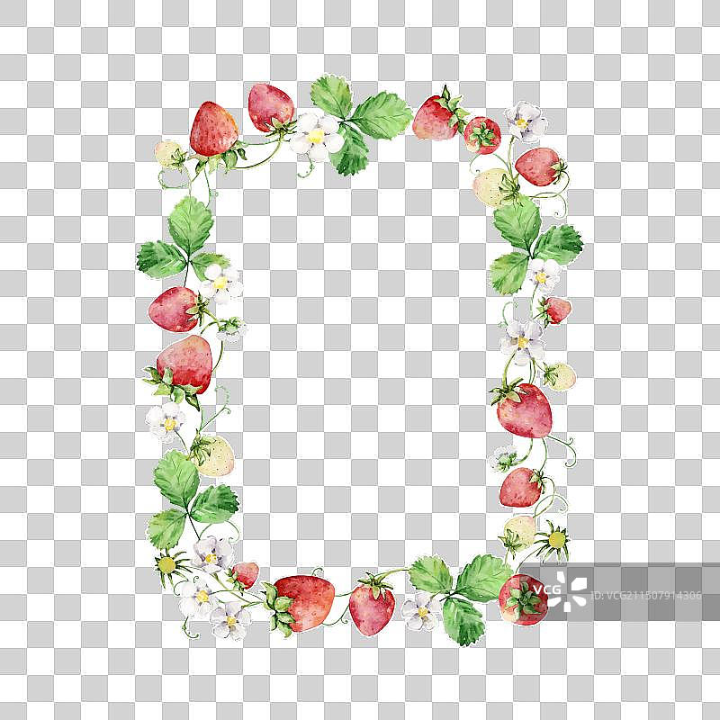 水彩草莓花环红色浆果图片素材