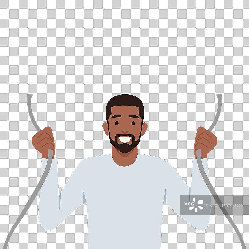 象征损坏网络电缆的年轻男子图片素材