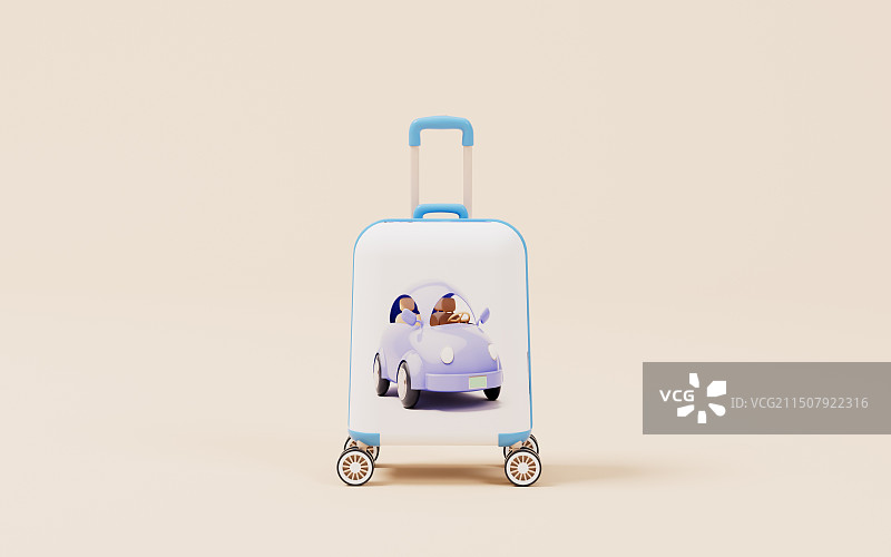 卡通行李箱旅行概念3D渲染图片素材