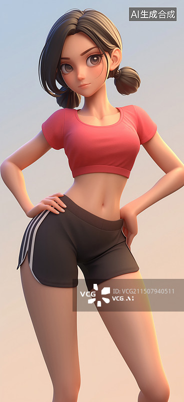【AI数字艺术】3D女生运动健身立体插画图片素材