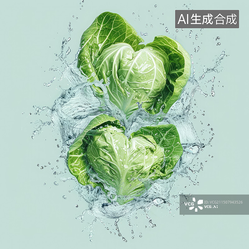 【AI数字艺术】特写飞溅动感水花包菜图片素材