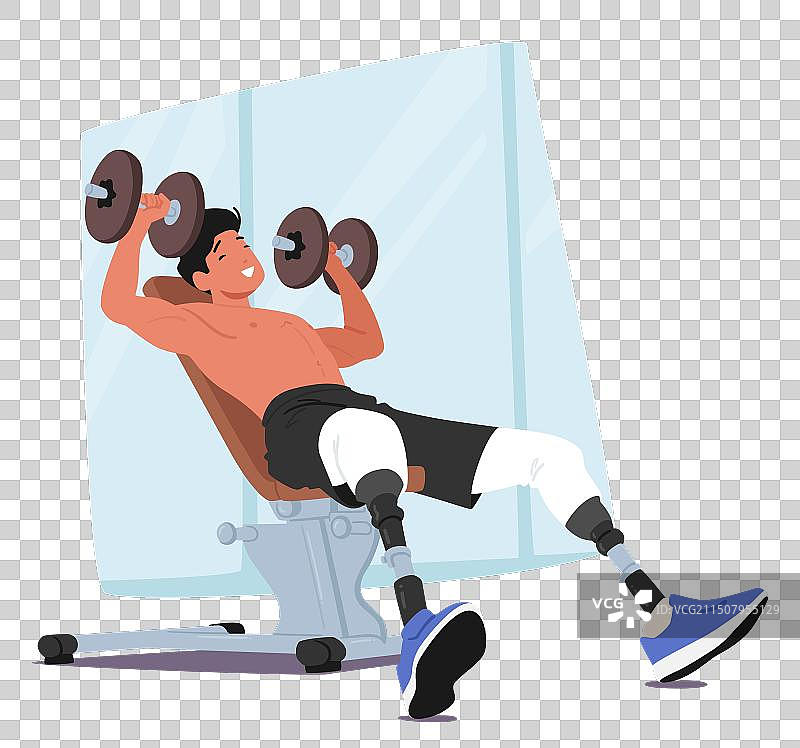 快乐的残疾男人使用假肢工作图片素材