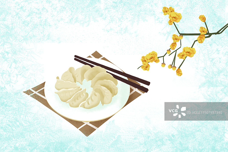 节气冬至饺子腊梅图片素材