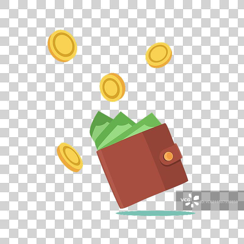 棕色皮革钱包和美元纸币图片素材