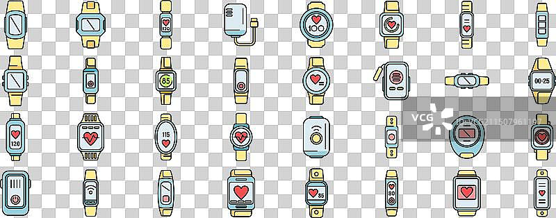 可穿戴追踪器彩色线条图标集图片素材