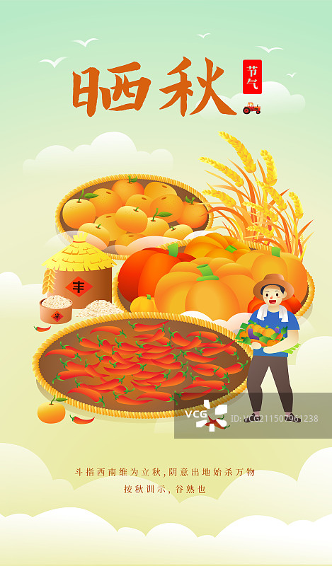 立秋节气时节习俗 晒秋矢量插画海报图片素材