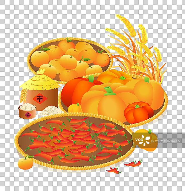 秋季农作物大丰收插画元素图片素材