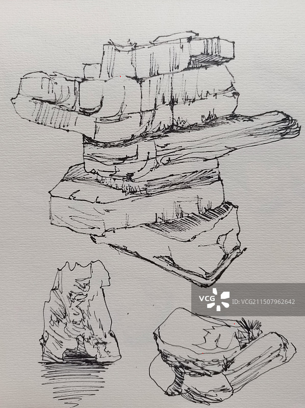 钢笔速写石头图片素材