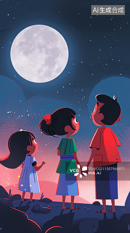 【AI数字艺术】一家人在赏月中秋节图片素材