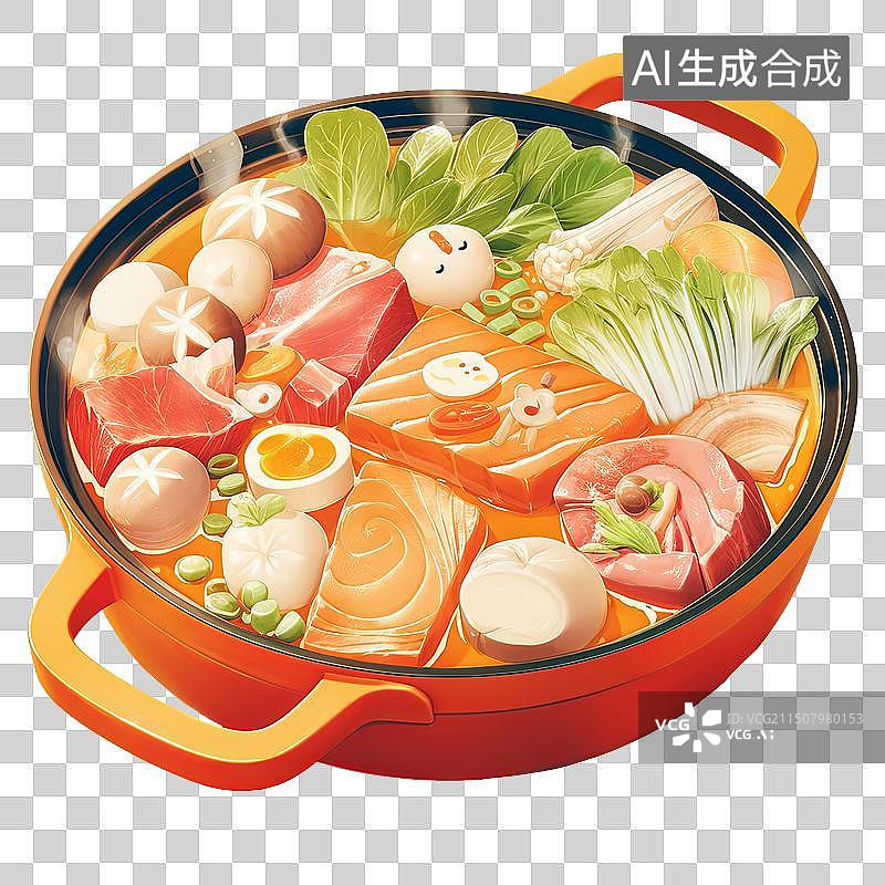 【AI数字艺术】一大锅丰富食材的火锅图片素材