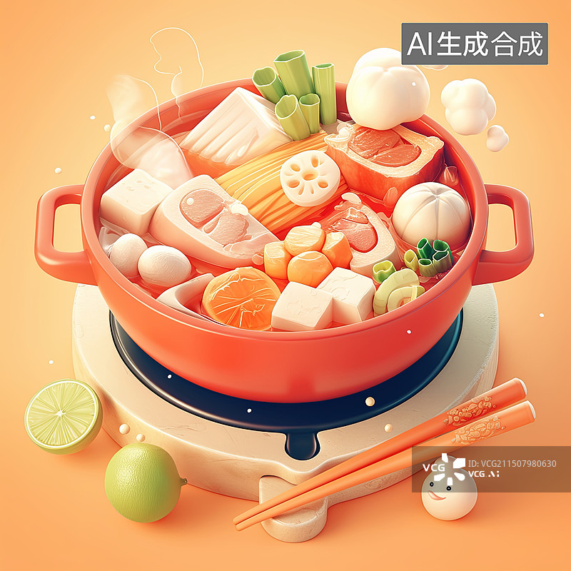 【AI数字艺术】丰盛食材的火锅特写图片素材