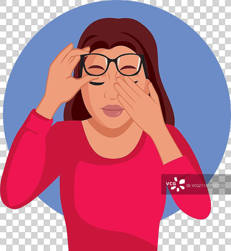 揉眼睛并抬眼镜的女人图片素材
