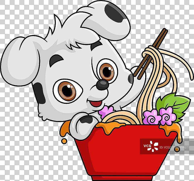 可爱的小狗用筷子吃拉面图片素材