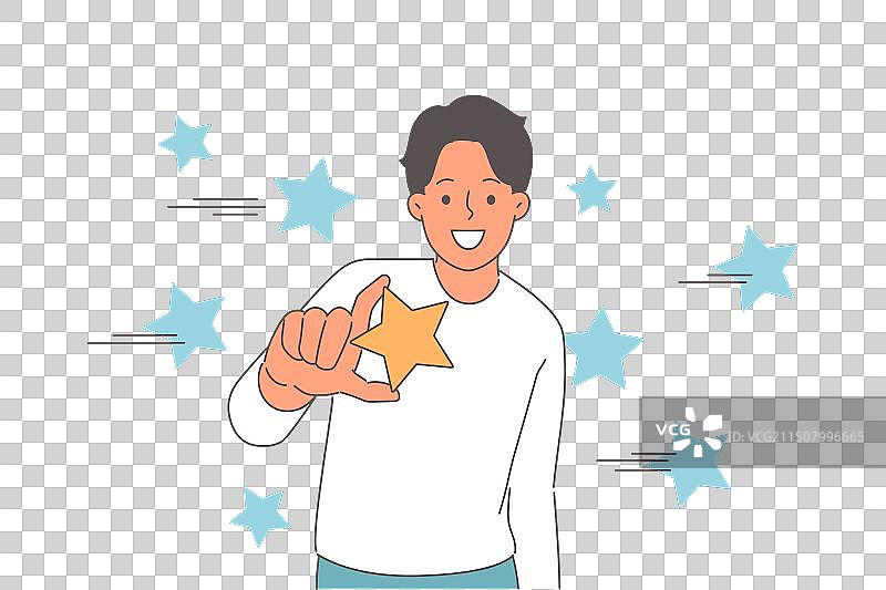 手持金星象征商业成功的男人图片素材