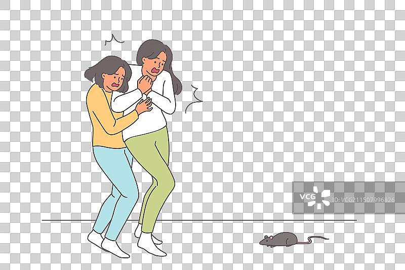 害怕的女人看到老鼠尖叫图片素材