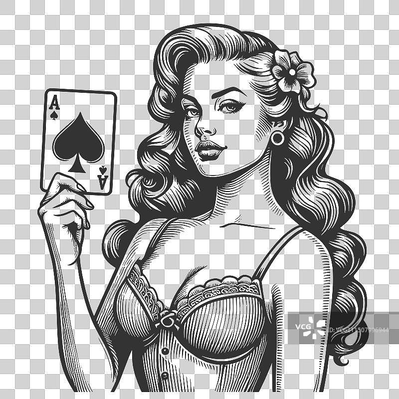 拿着黑桃A的性感女郎图片素材