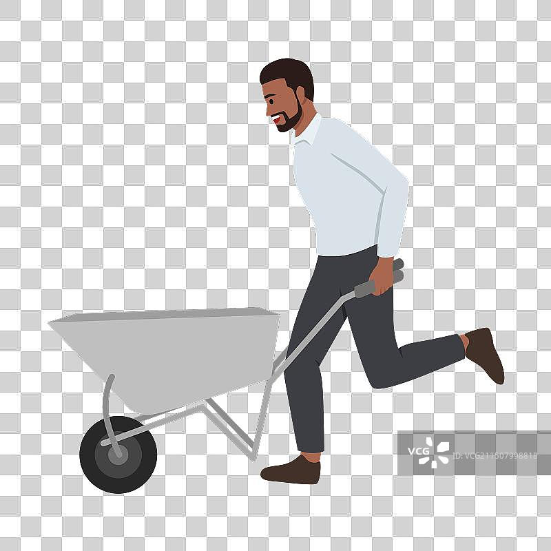 男子推着独轮车图片素材