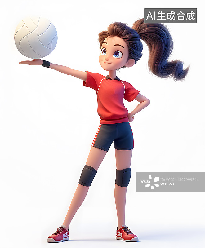 【AI数字艺术】排球体育运动3D卡通人物白色背景图片素材