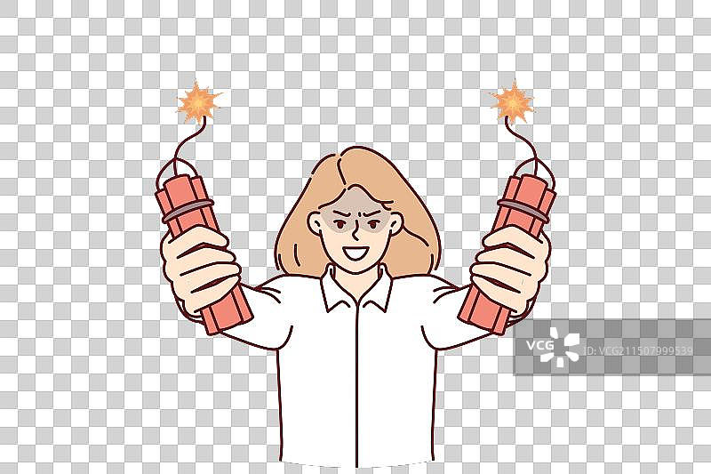 愤怒的女商人手持炸药图片素材