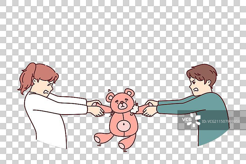 青少年男孩和女孩争夺玩耍权图片素材