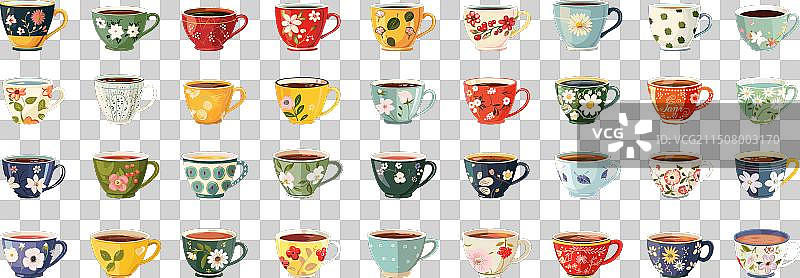 卡通风格的陶瓷杯子套装图片素材