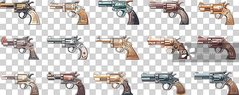 卡通复古手枪和左轮手枪图片素材